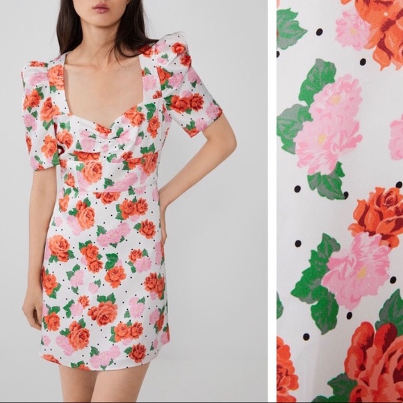 Zara Dresses & Skirts - Zara floral mini dress w/ puff sleeves